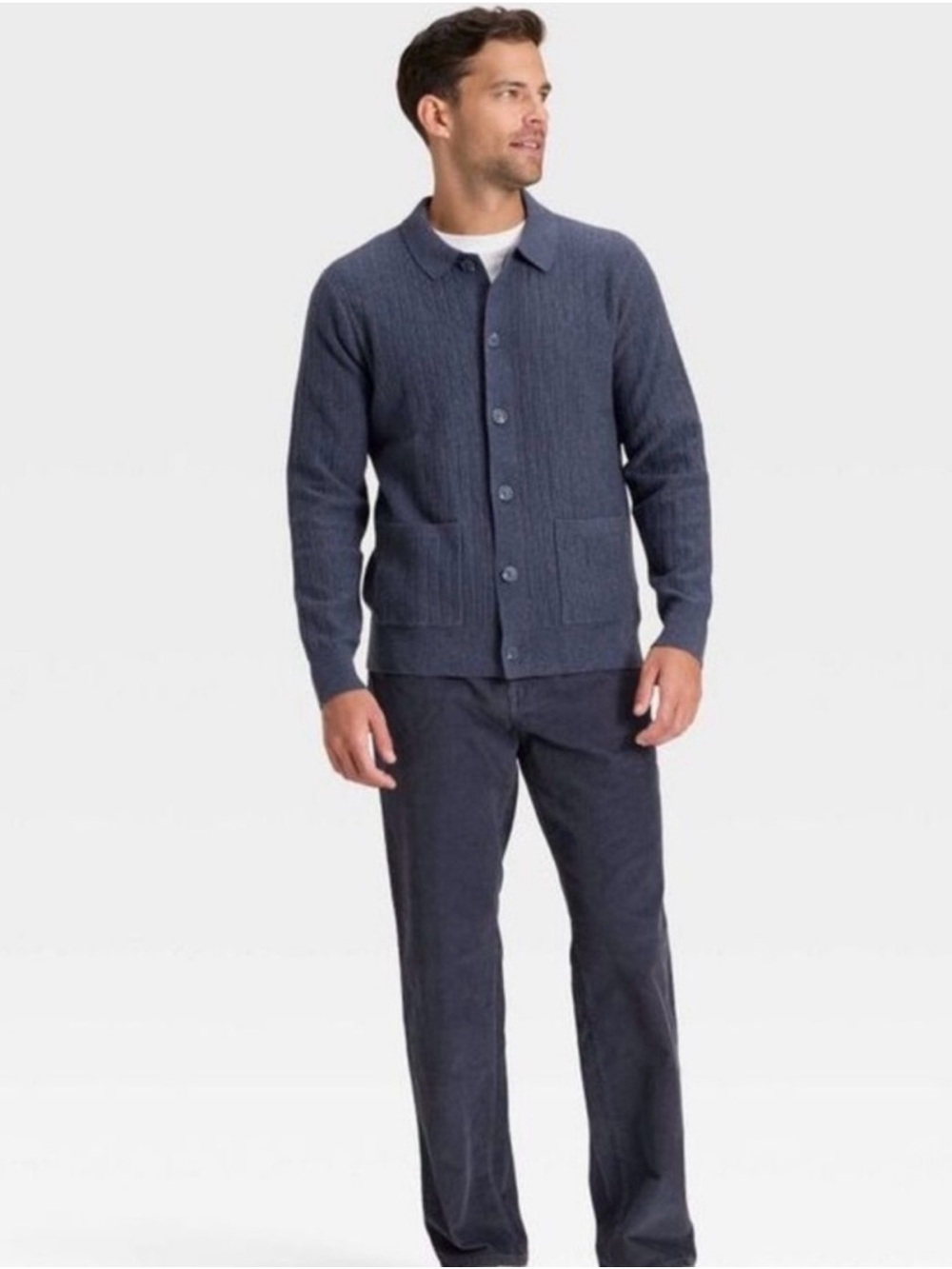 Goodfellow & Co Navy Ribbed Button-Front Cardigan NWT